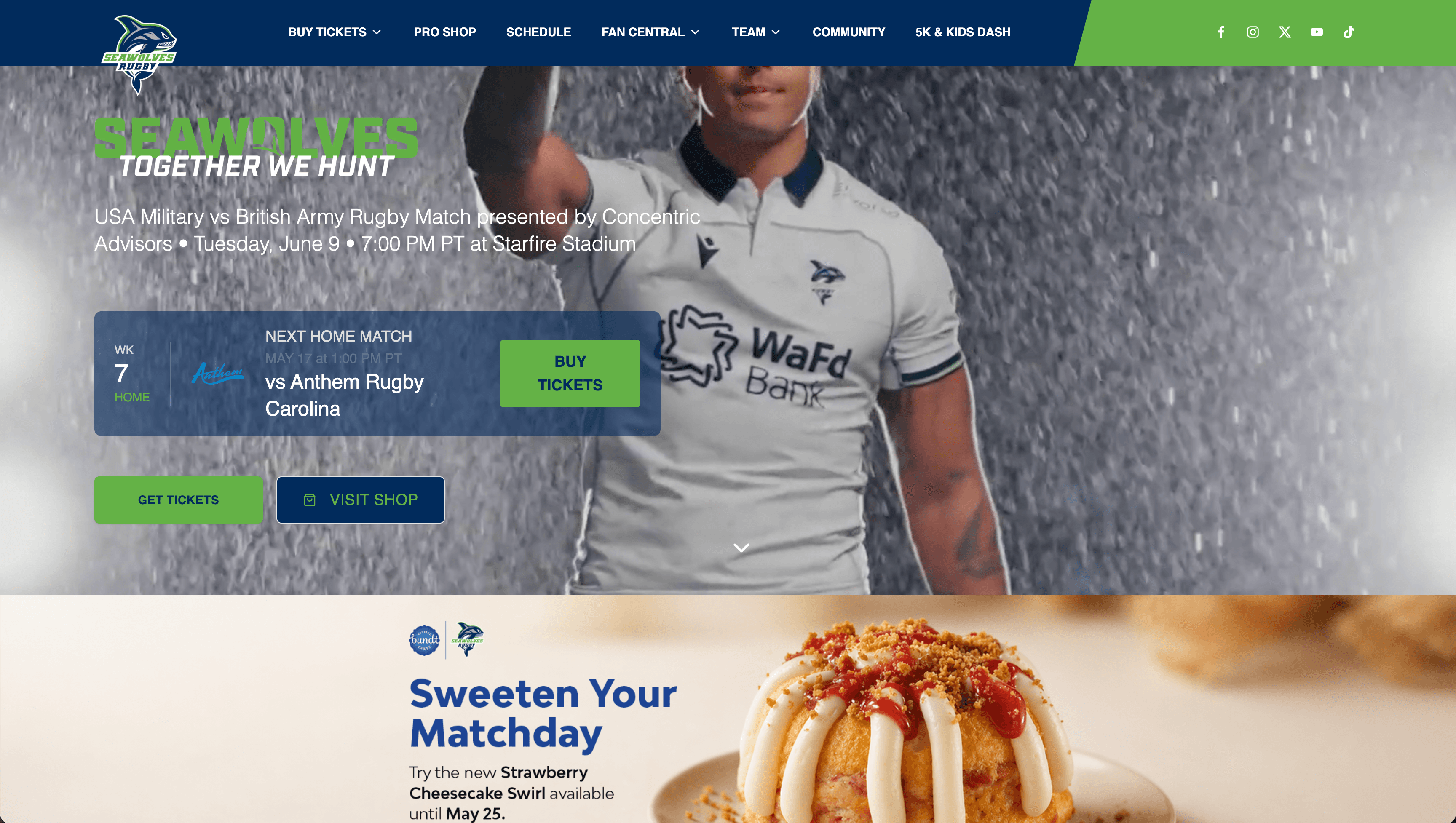 Screenshot of the Seattle Seawolves team website, powered by Envorso Sports.
